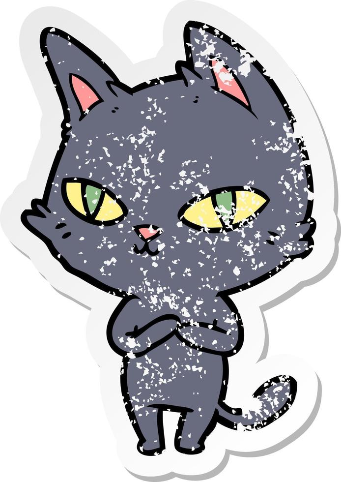 vinheta angustiada de um gato de desenho animado olhando vetor