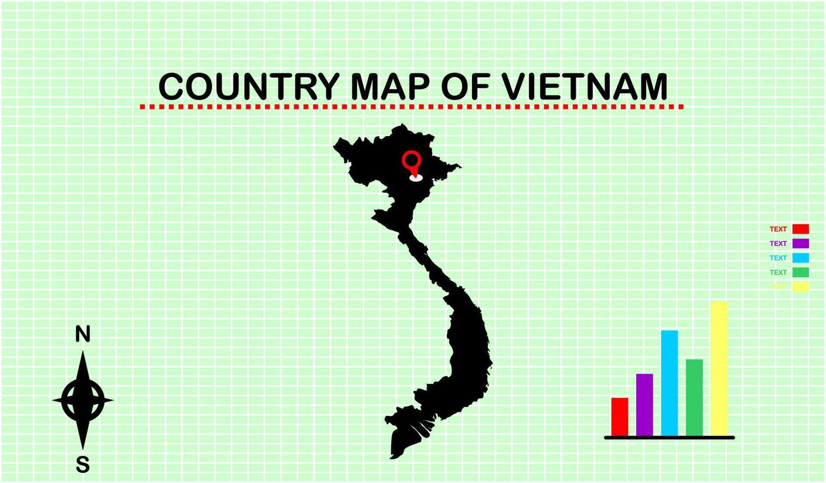 mapa vetorial do Vietnã com fundo de grade. acompanhado de gráficos de diagrama vetor