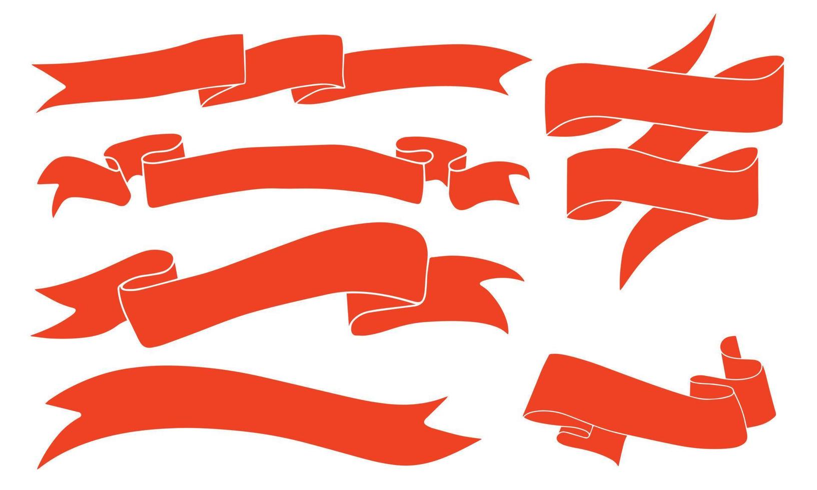 conjunto de mão desenhar fitas vermelhas e etiquetas, isoladas em um fundo branco. ilustração vetorial vetor