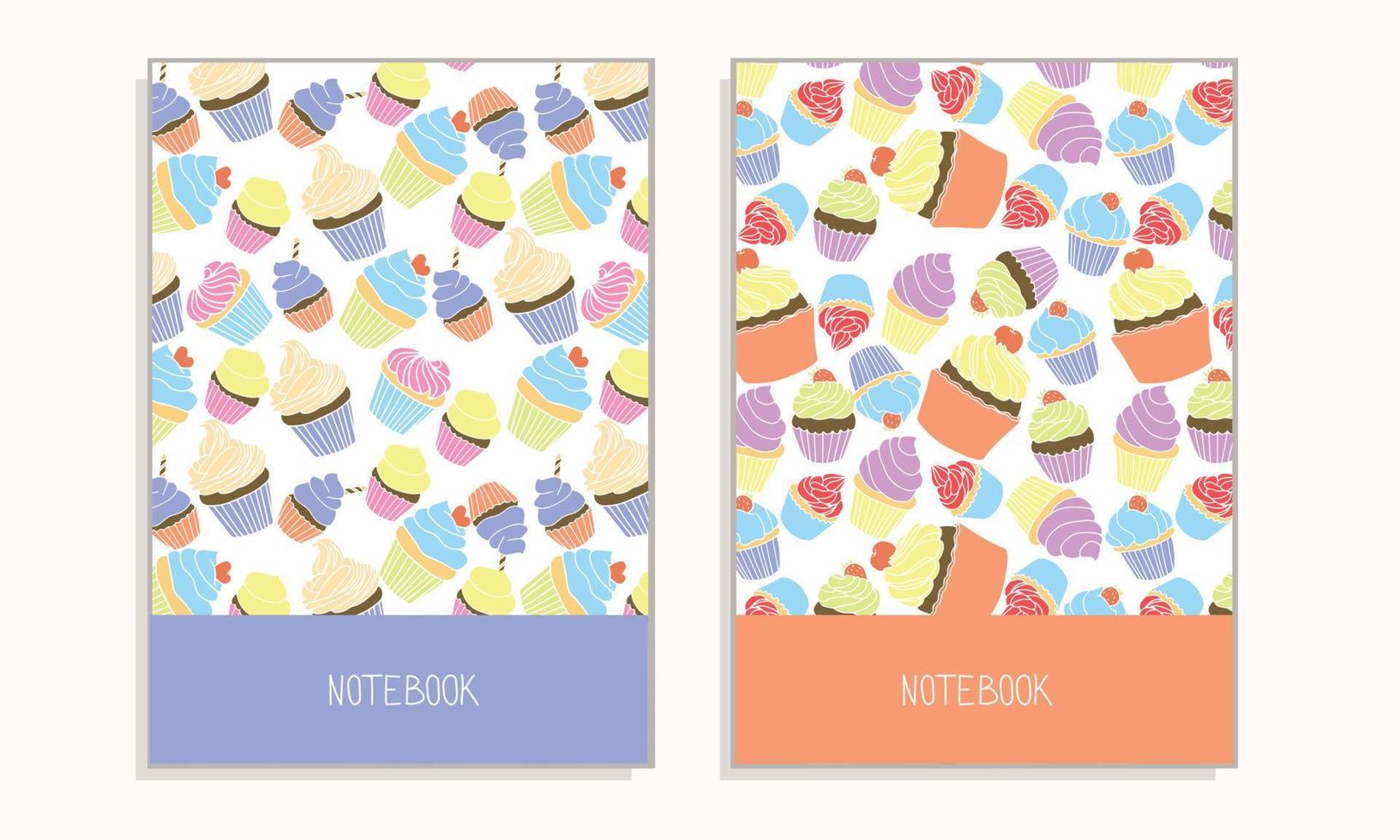 capa para notebook ou qualquer documento com cupcakes. desertos, ilustração vetorial doce vetor