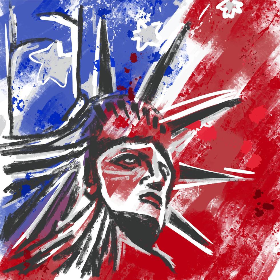 estátua da liberdade desenho acrílico américa grunge arranhado patriot cores vetor