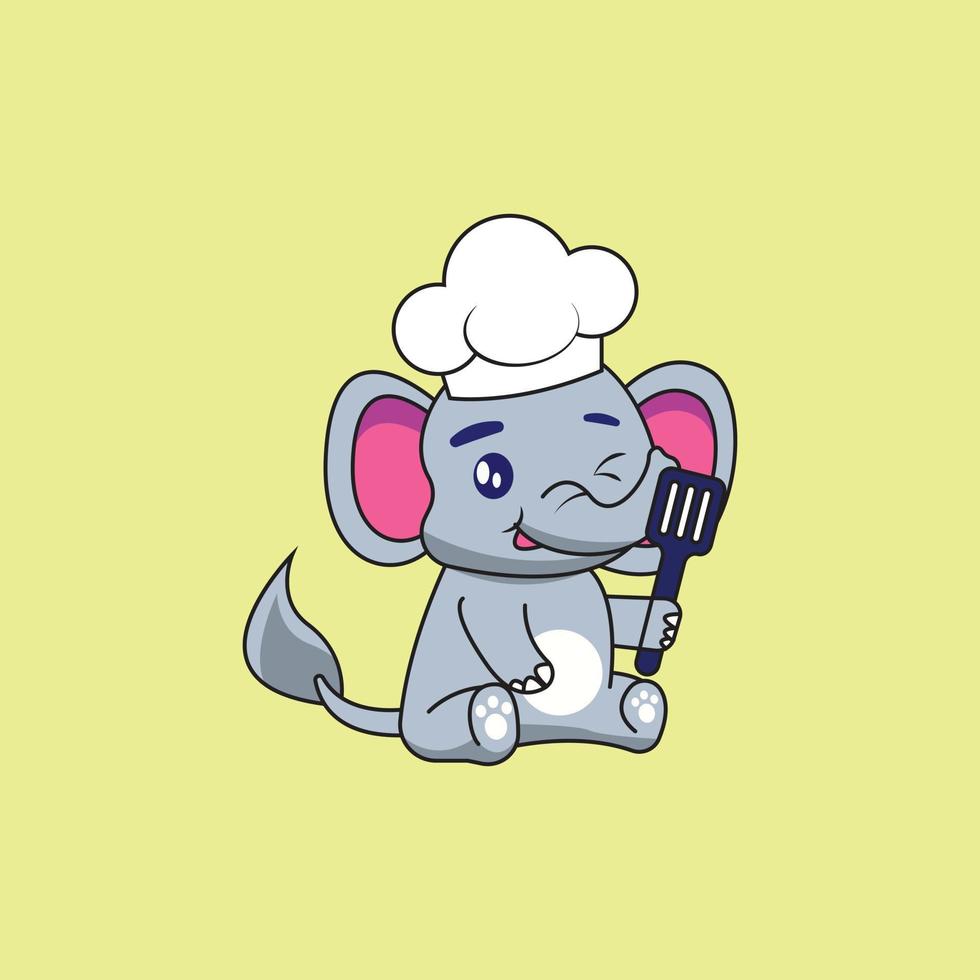 personagem de elefante de chef fofo é bom para cozinhar logotipos de ícones vetor