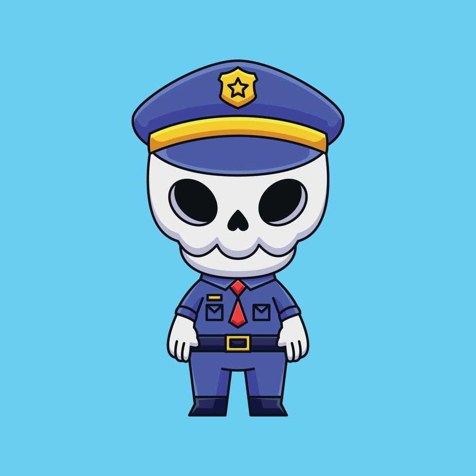 desenho de crânio de polícia bonito doodle conceito desenhado à mão vetor ilustração de ícone kawaii