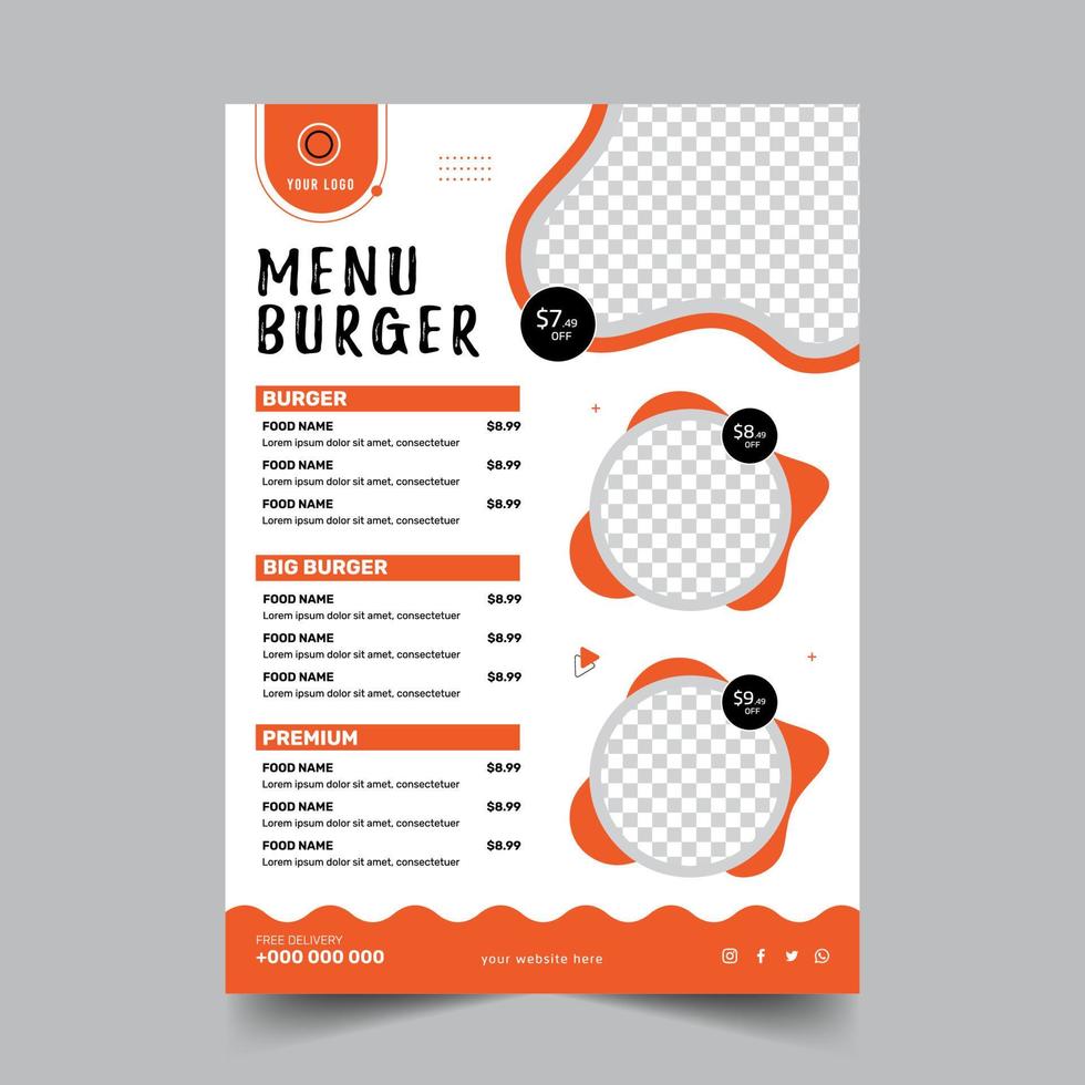 menu de restaurante de hambúrgueres e modelo de design de folheto vetor