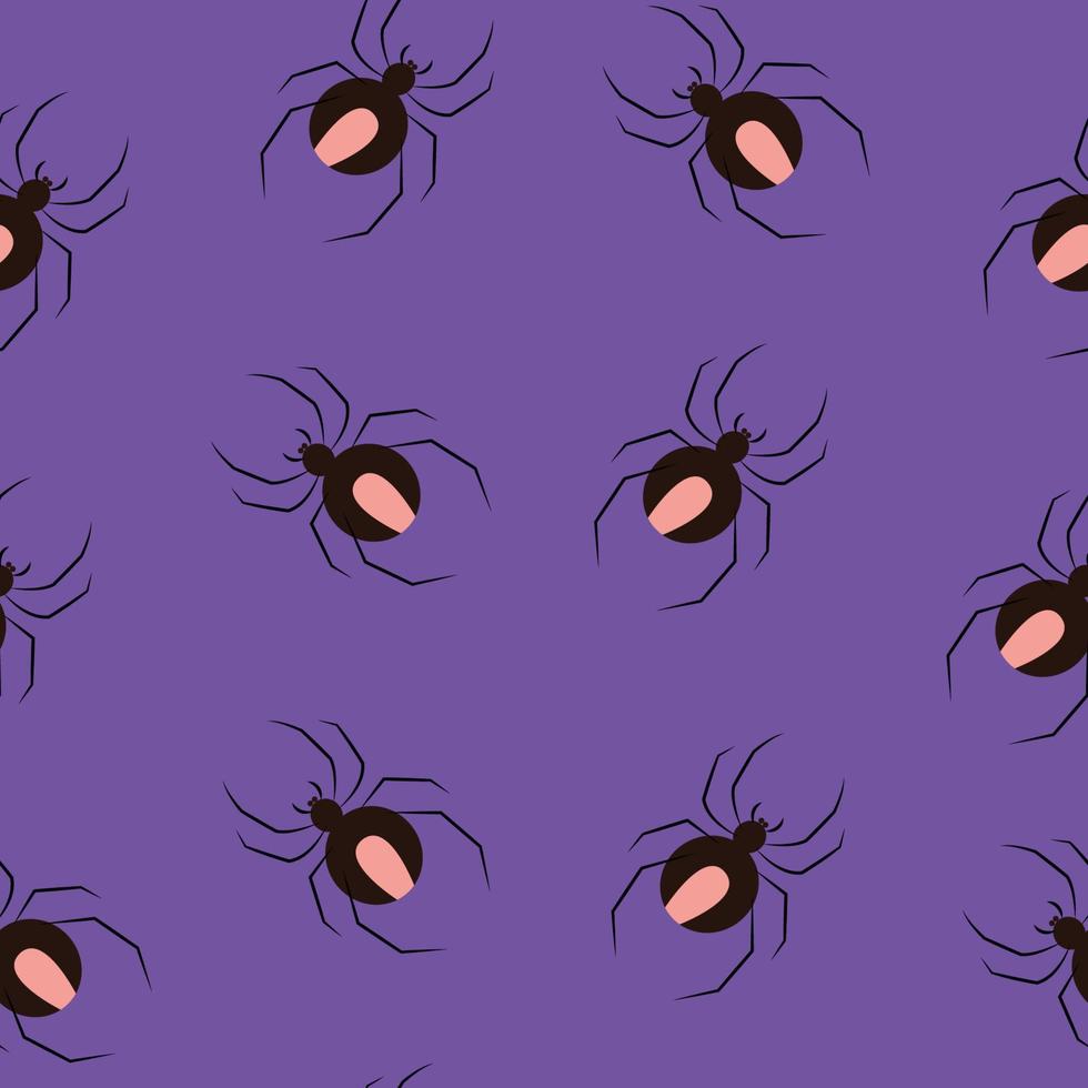 fundo de aranhas sem costura em fundo roxo. fundo de vetor de aranhas perigosas. fundo vetorial simples com tema de aranhas para halloween