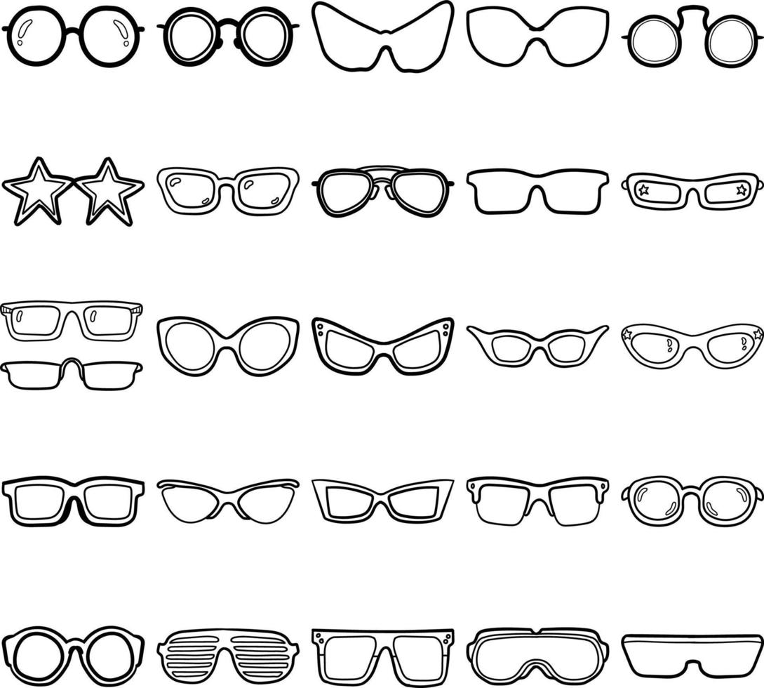 conjunto de contorno de arte de linha de doodle desenhado à mão de óculos vetor