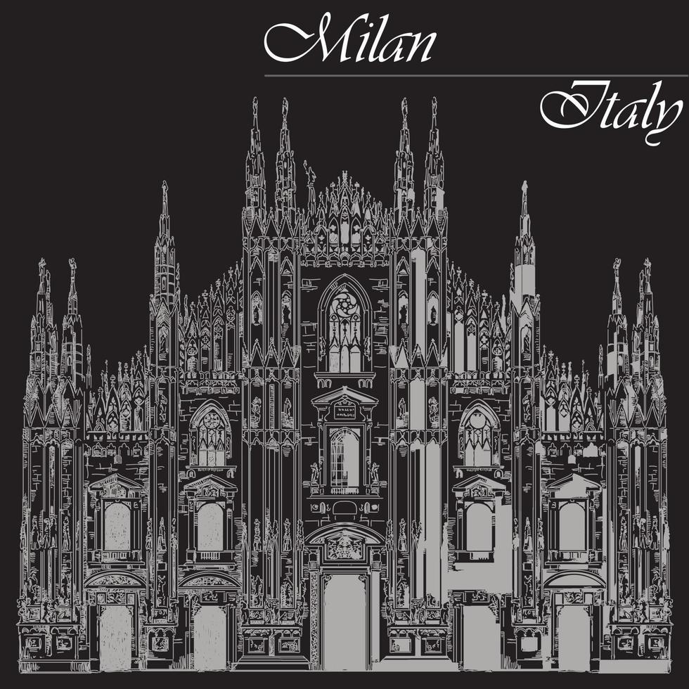 Catedral de Milão na Itália em fundo preto vetor