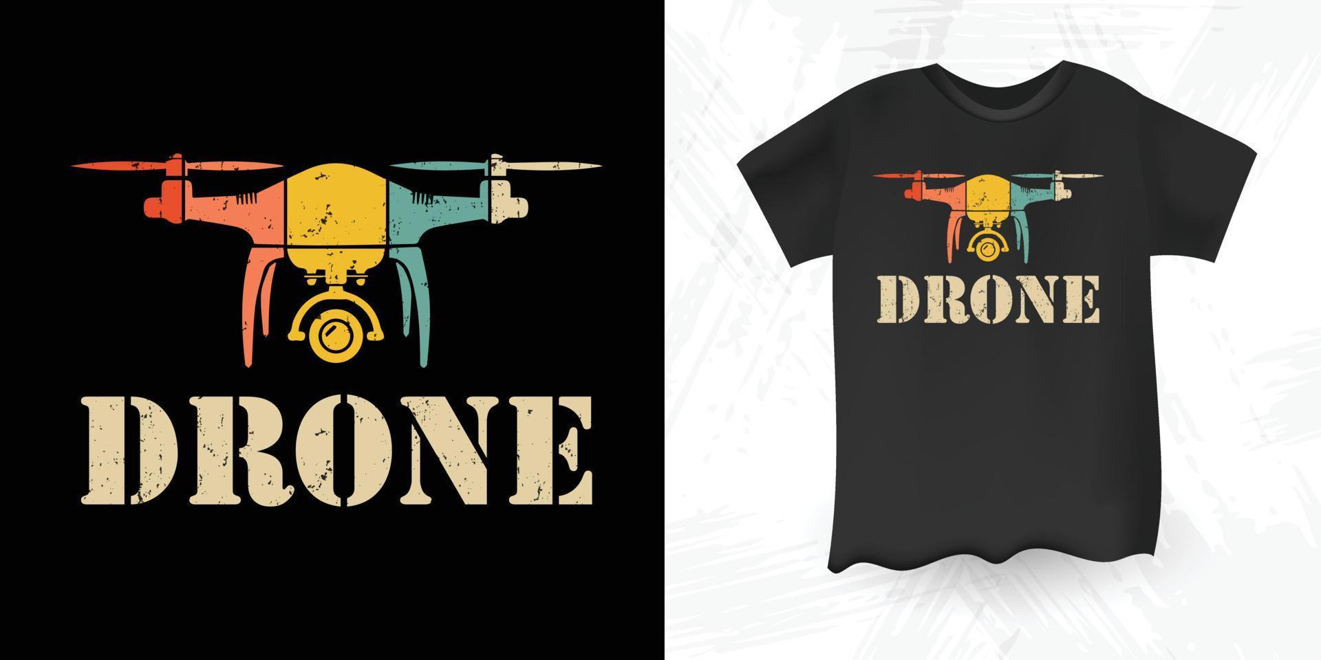 design de camiseta de drone vintage retrô amante de drone engraçado vetor