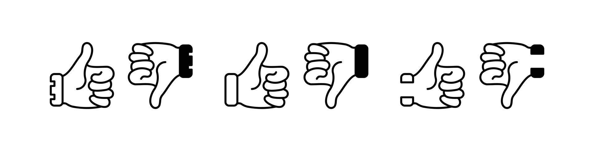 conjunto de ícones semelhantes, ícone de polegar para cima e para baixo. sinal de ícone de polegar para cima e para baixo isolado no fundo branco - ilustração vetorial vetor