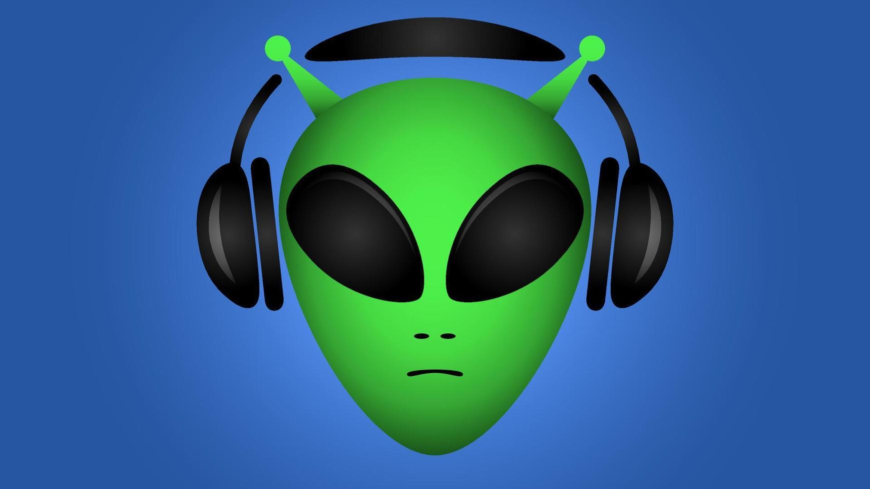 cabeça alienígena com fones de ouvido dj vetor