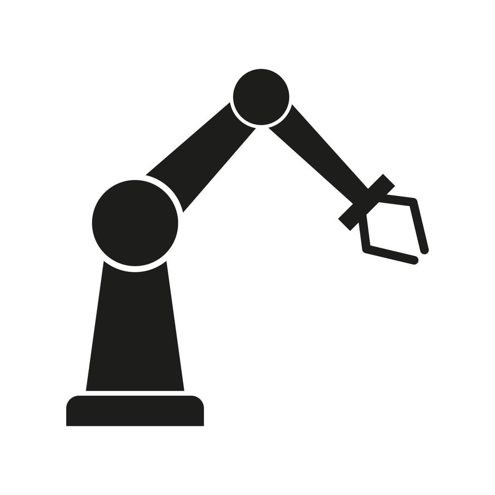 ícone de vetor preto de braço robótico em fundo branco