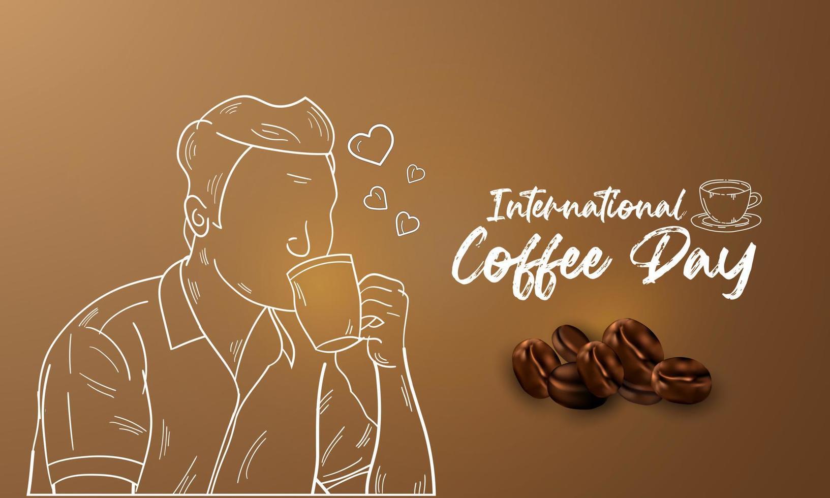 dia internacional do fundo do café com ilustração desenhada e realista à mão vetor