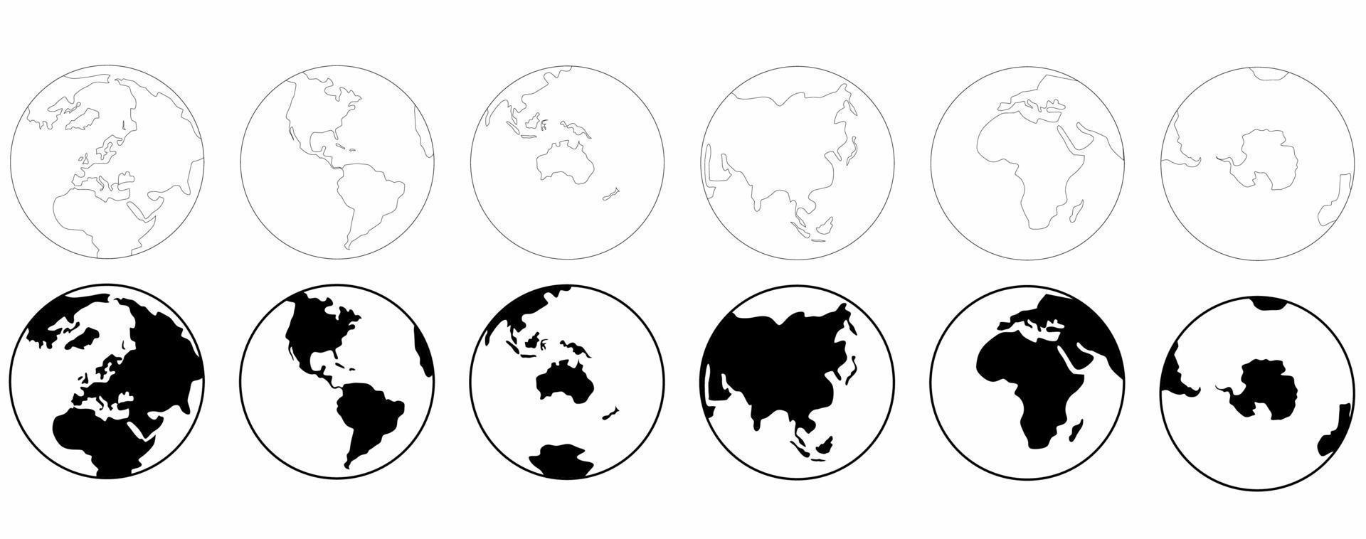 conjunto de globos da terra.conjunto do continente da terra isolado no fundo branco vetor