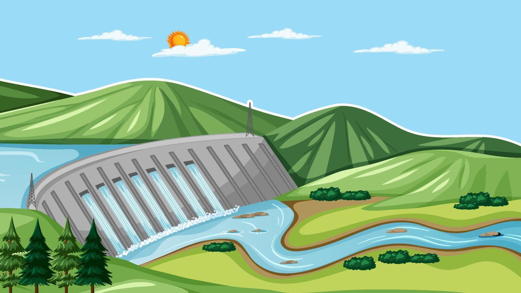 design em miniatura com paisagem de barragem vetor