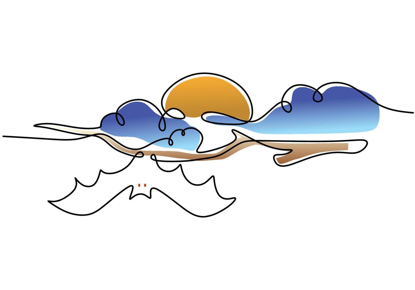 uma única linha contínua pendurada no céu de morcegos para a noite internacional dos morcegos vetor