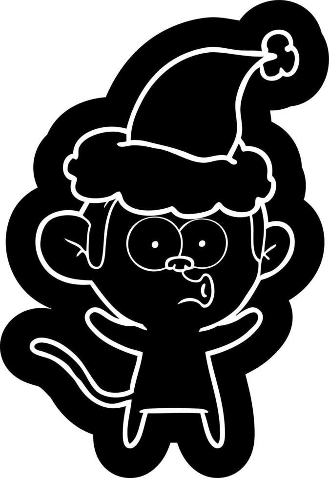 ícone dos desenhos animados de um macaco surpreso usando chapéu de papai noel vetor
