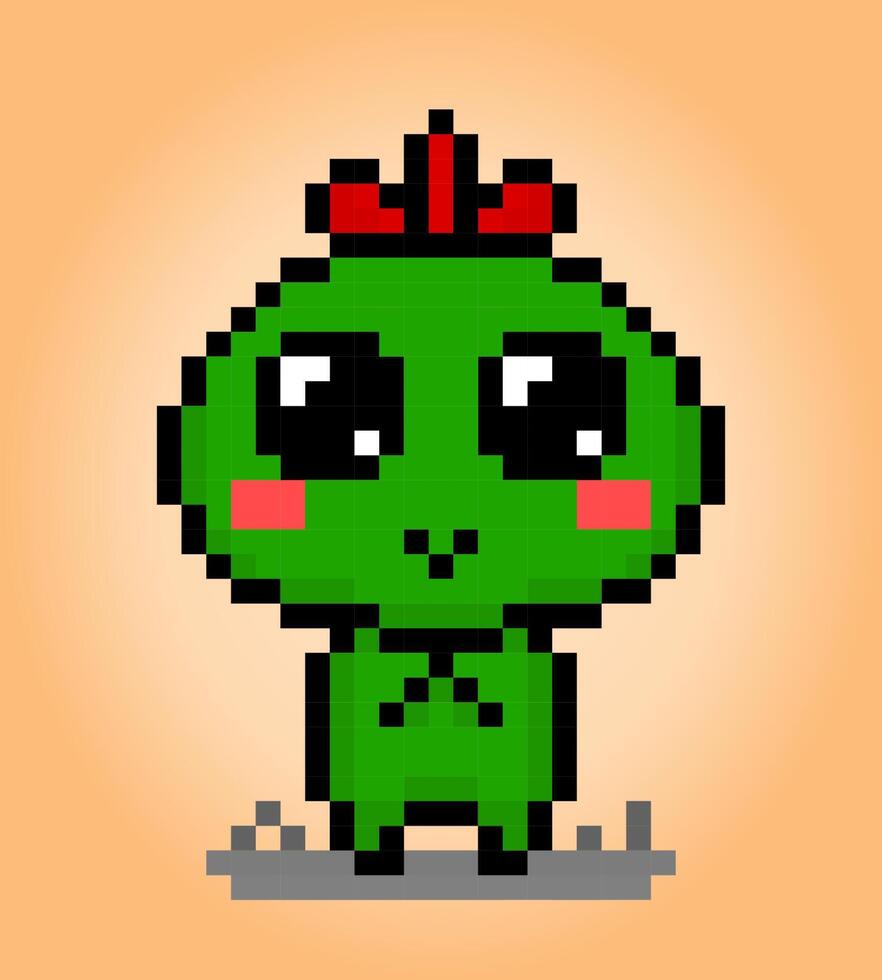 8 bits pixel alienígena fofo. criatura verde para jogos de ativos ou padrões de ponto cruz em ilustrações vetoriais. vetor