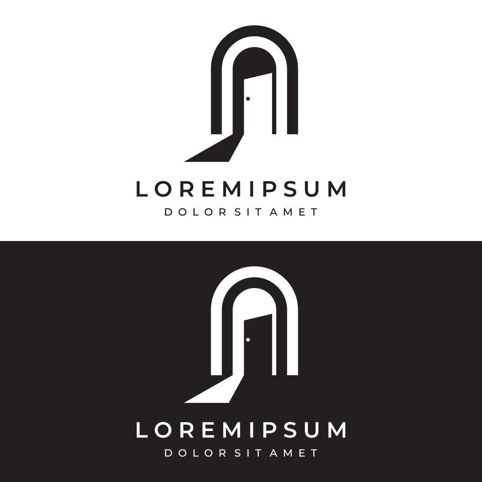 design de vetor de logotipo abstrato de porta aberta simples, interior com formas geométricas ou monogram.for construção civil, business.property e empresa.