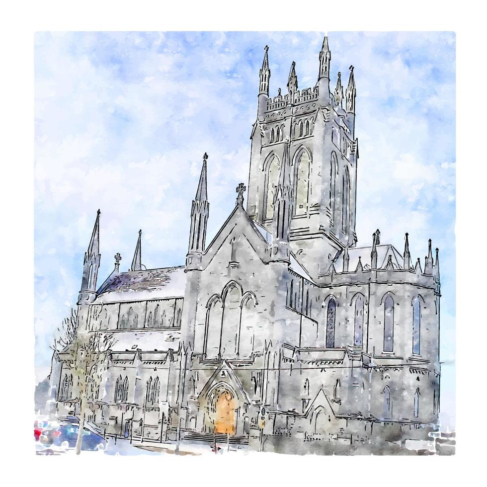 catedral de st mary killarney irlanda esboço em aquarela ilustração desenhada à mão vetor