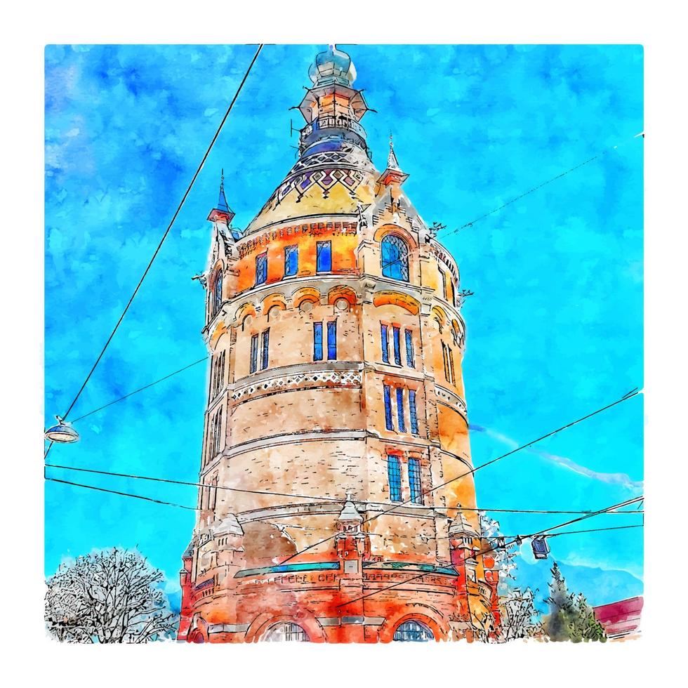 wasserturm viena áustria esboço em aquarela ilustração desenhada à mão vetor