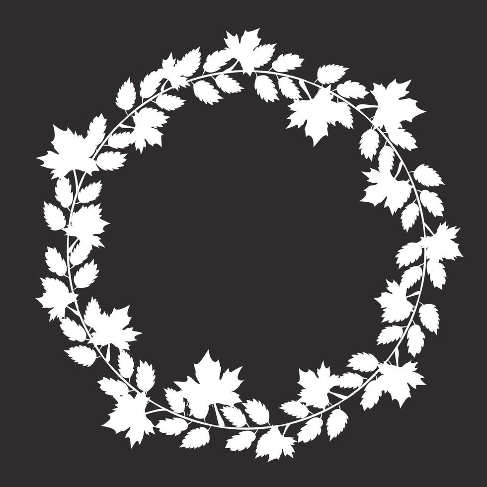 coroa de folhas de outono em estilo doodle. ilustração vetorial de queda. quadro de folhagem isolado no fundo preto. projeto da natureza. vetor