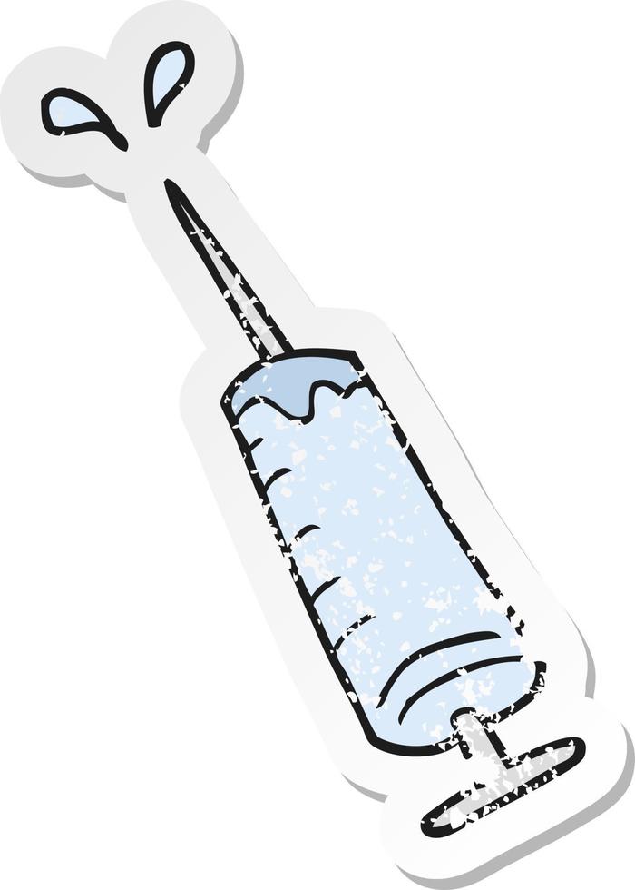 adesivo retrô angustiado de uma agulha médica de desenho animado vetor
