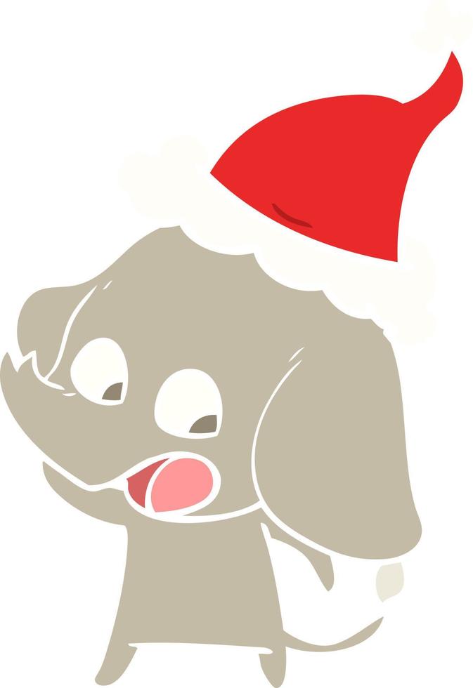 ilustração de cor plana fofa de um elefante usando chapéu de papai noel vetor