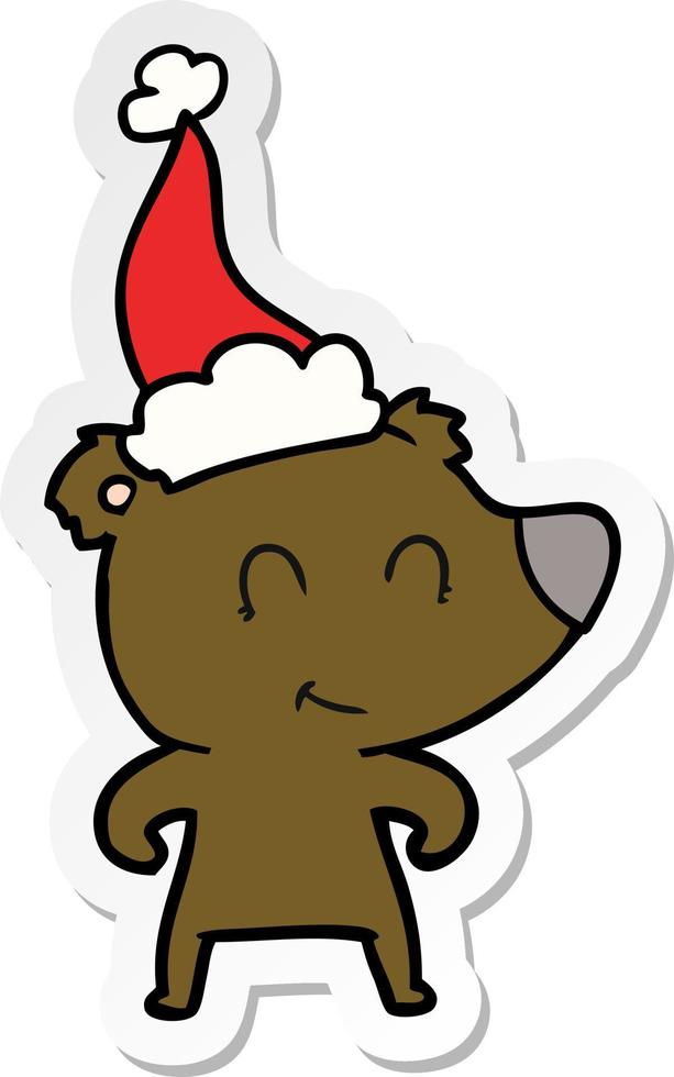 desenho de adesivo de urso feminino de um chapéu de Papai Noel vetor