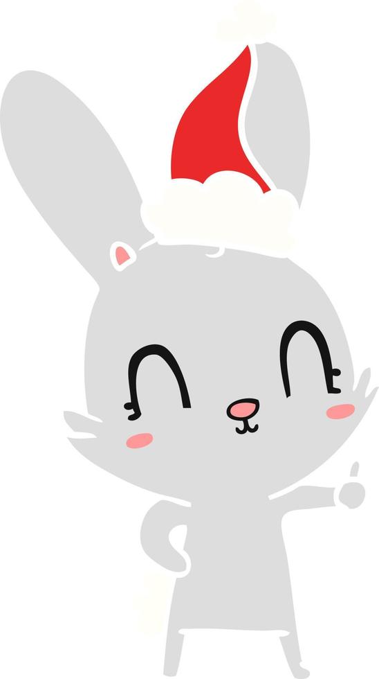ilustração de cor plana fofa de um coelho usando chapéu de papai noel vetor