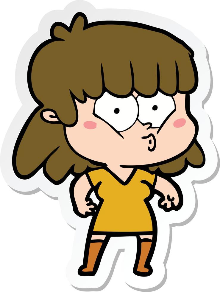 adesivo de uma garota de desenho animado assobiando vetor