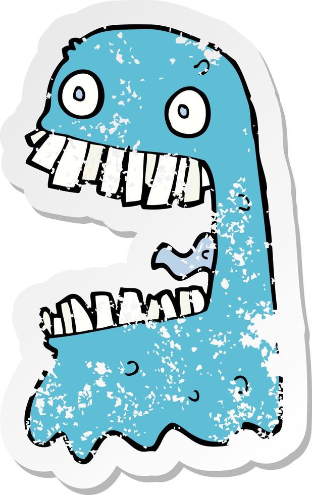 adesivo retrô angustiado de um fantasma bruto de desenho animado vetor
