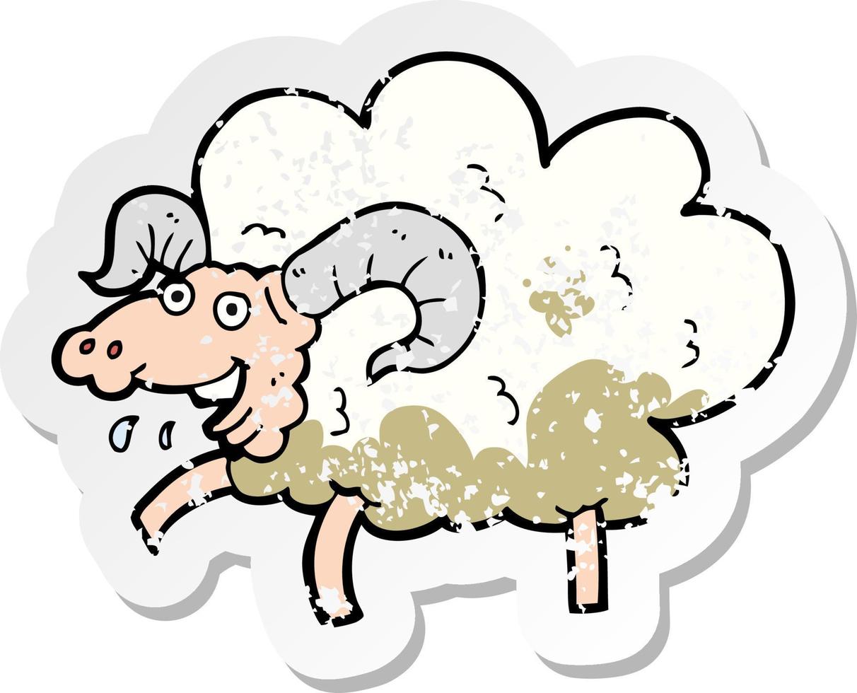 adesivo retrô angustiado de uma ovelha de desenho animado vetor