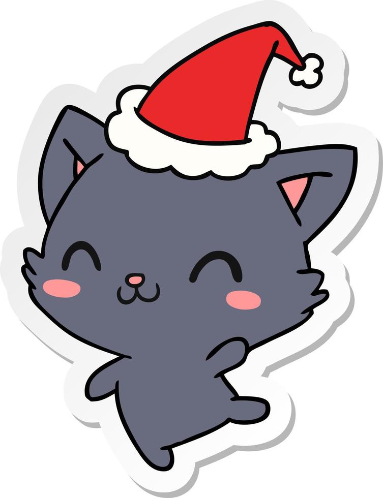 desenho de adesivo de natal de gato kawaii vetor