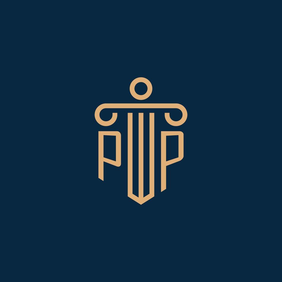 pp inicial para o logotipo do escritório de advocacia, logotipo do advogado com pilar vetor