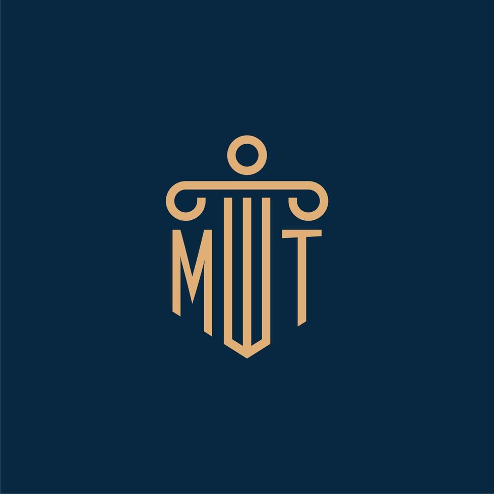 mt inicial para logotipo do escritório de advocacia, logotipo do advogado com pilar vetor