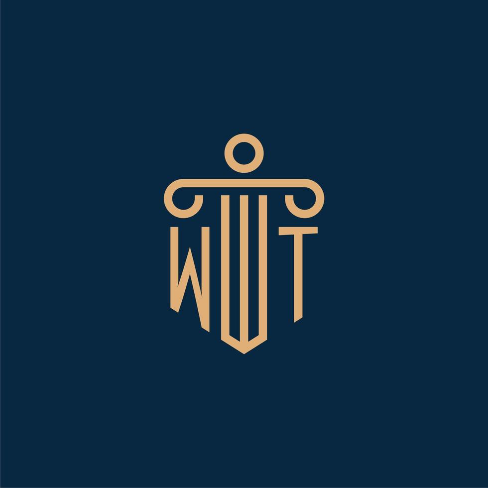 wt inicial para o logotipo do escritório de advocacia, logotipo do advogado com pilar vetor