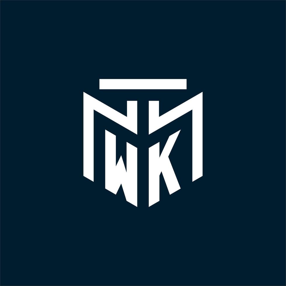 wk logotipo inicial do monograma com design de estilo geométrico abstrato vetor