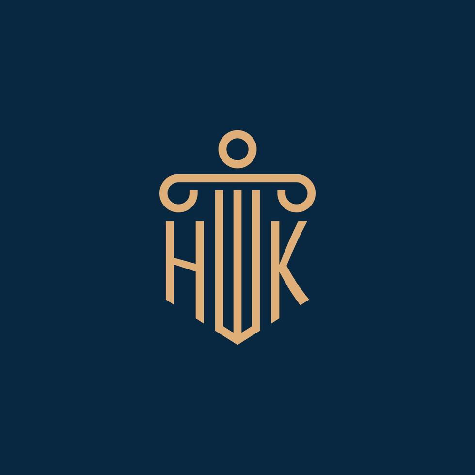 hk inicial para o logotipo do escritório de advocacia, logotipo do advogado com pilar vetor