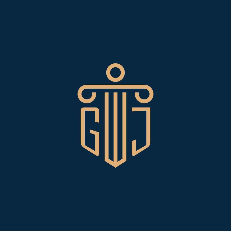 gj inicial para logotipo do escritório de advocacia, logotipo do advogado com pilar vetor