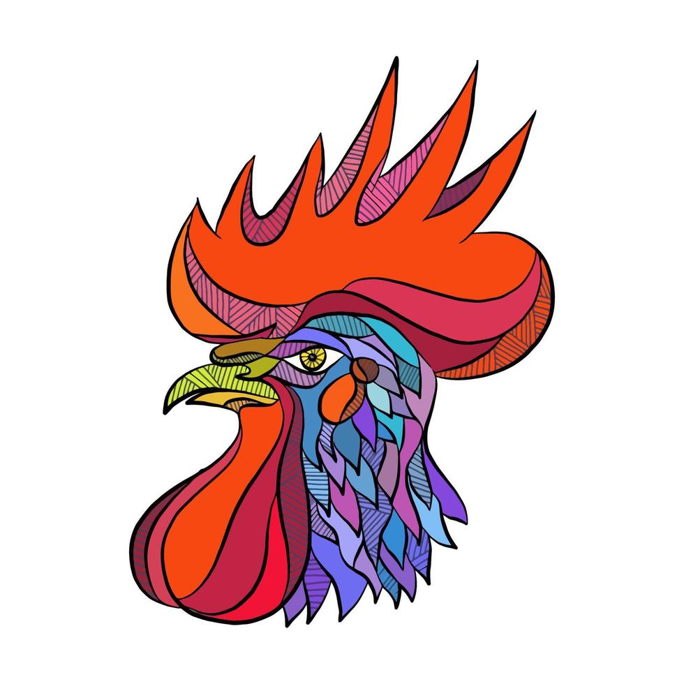 desenho lateral de cabeça de galo de galinha vetor