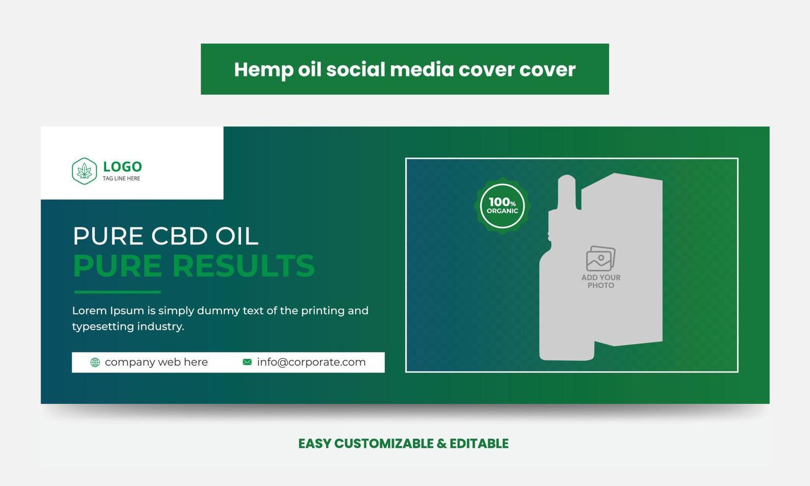 design de foto de capa de mídia social de produto de cânhamo ou cbd. modelo de banner da web de promoção de negócios de venda de produtos de cannabis sativa moderna vetor