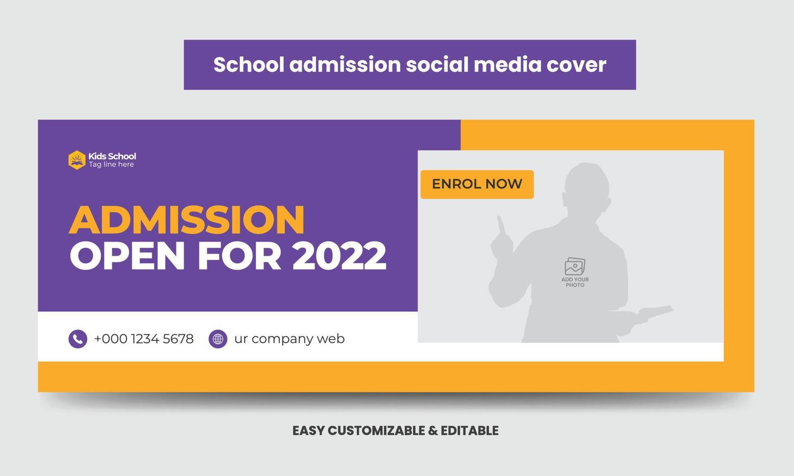 design de modelo de foto de capa de mídia social de educação escolar de admissão júnior. banner da web de cronograma de admissão escolar vetor