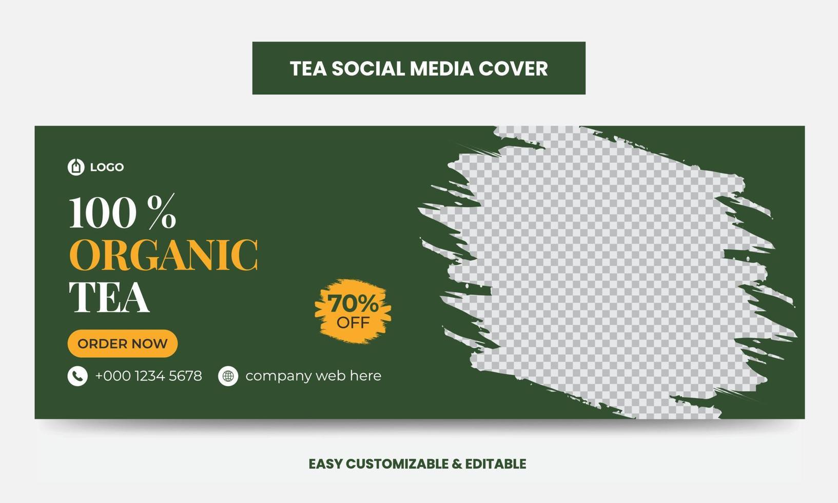 modelo de design de foto de capa de mídia social de empresa de chá orgânico. modelo de banner da web de linha do tempo do chá vetor