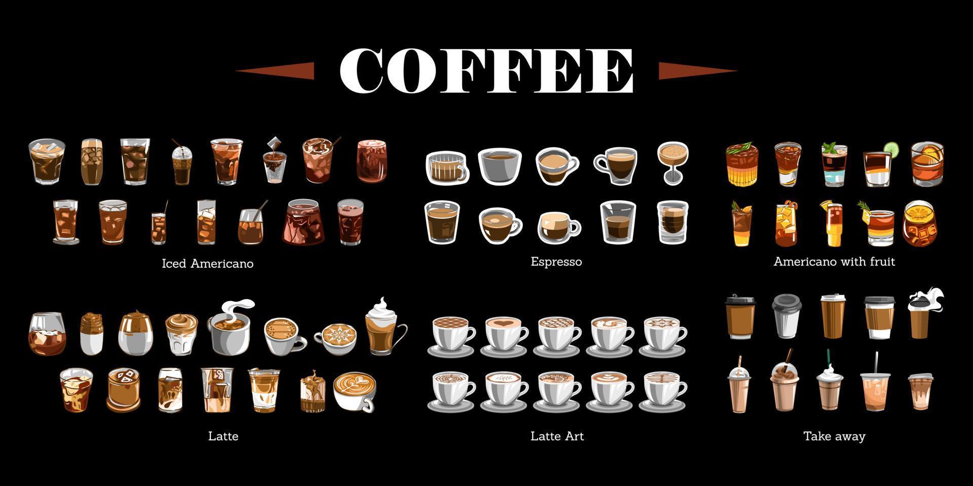 design gráfico de coleção de conjunto de vetor de café