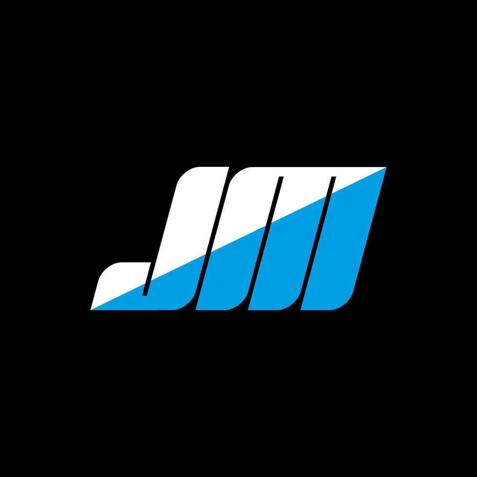 jm carta logotipo design em fundo preto. conceito de logotipo de letra de iniciais criativas jm. projeto de ícone jm. jm design de ícone de letra branca e azul sobre fundo preto. jm vetor