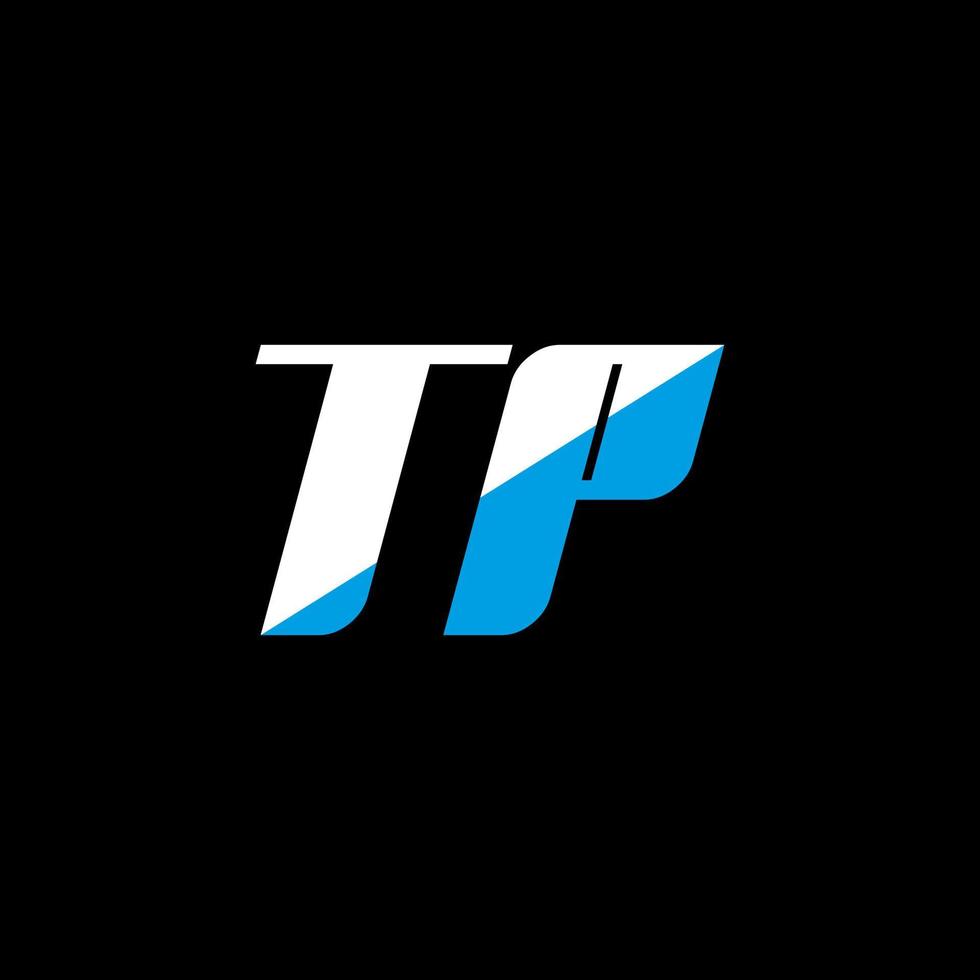 design de logotipo de carta tp em fundo preto. conceito de logotipo de letra de iniciais criativas tp. design de ícone tp. tp design de ícone de letra branca e azul sobre fundo preto. tp vetor