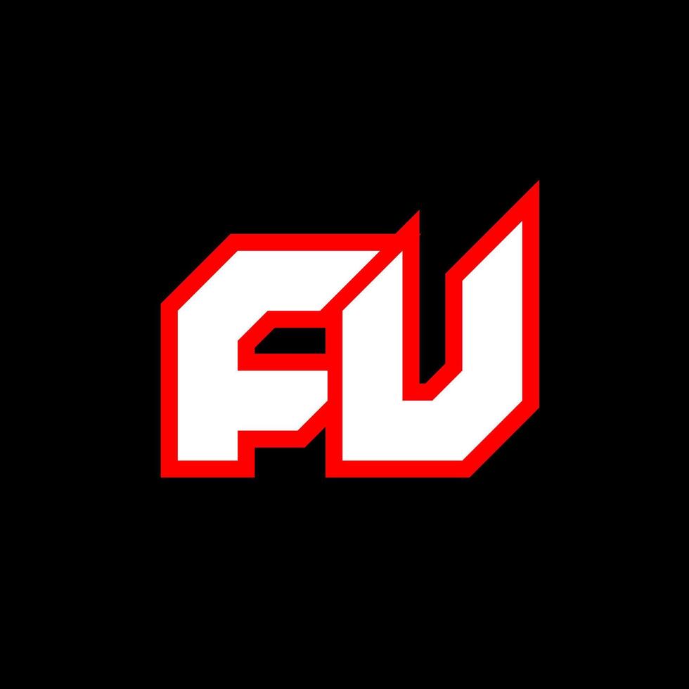 design de logotipo fu, design inicial de letras fu com estilo de ficção científica. fu logotipo para jogo, esport, tecnologia, digital, comunidade ou negócios. fu sport fonte de alfabeto itálico moderno. fontes de estilo urbano de tipografia. vetor