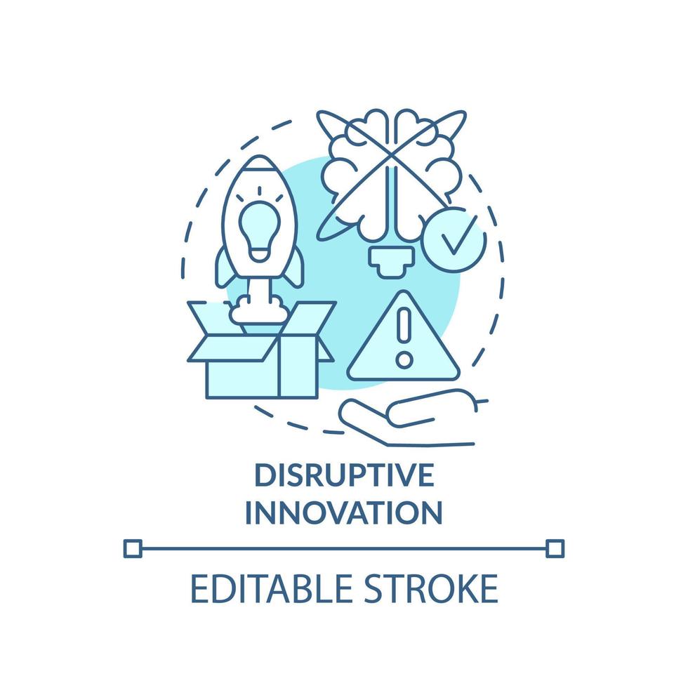 ícone do conceito turquesa de inovação disruptiva. forma de ilustração de linha fina de ideia abstrata de inovação. criar novo mercado. desenho de contorno isolado. traço editável. vetor