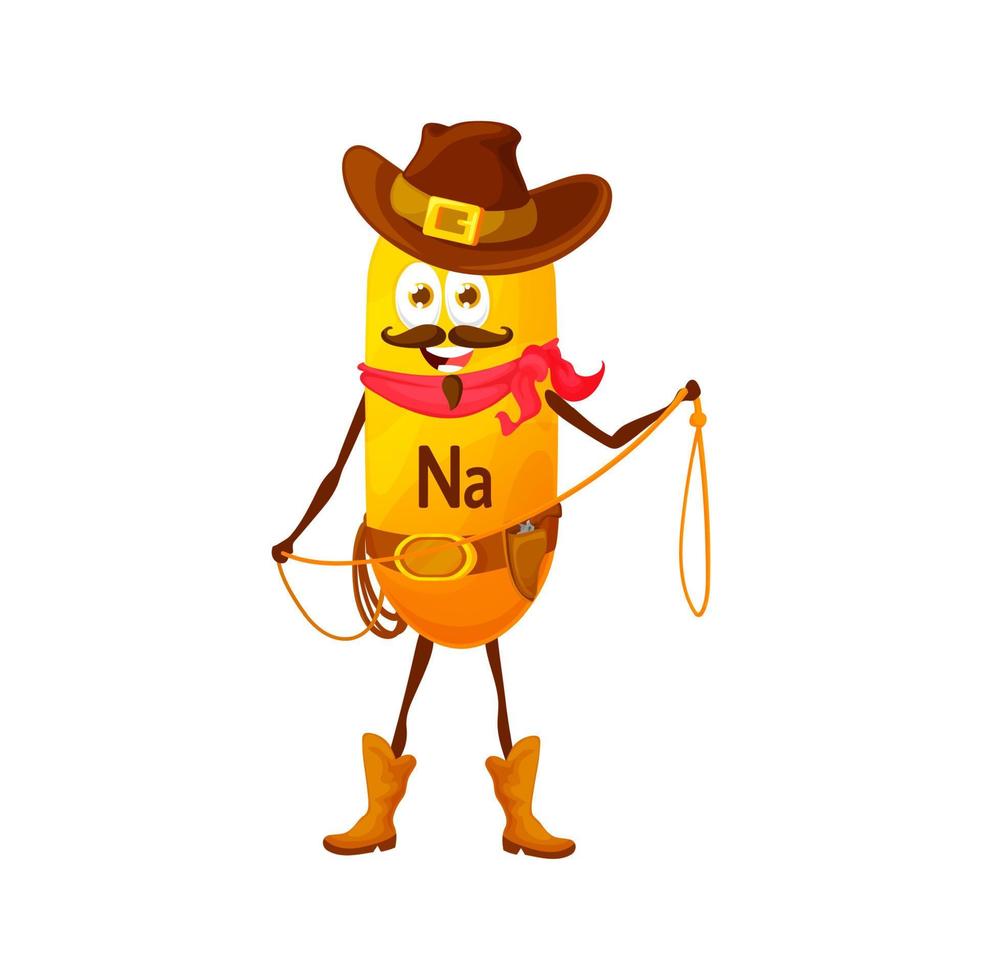 personagem de cowboy de micronutrientes de sódio ou natrium vetor