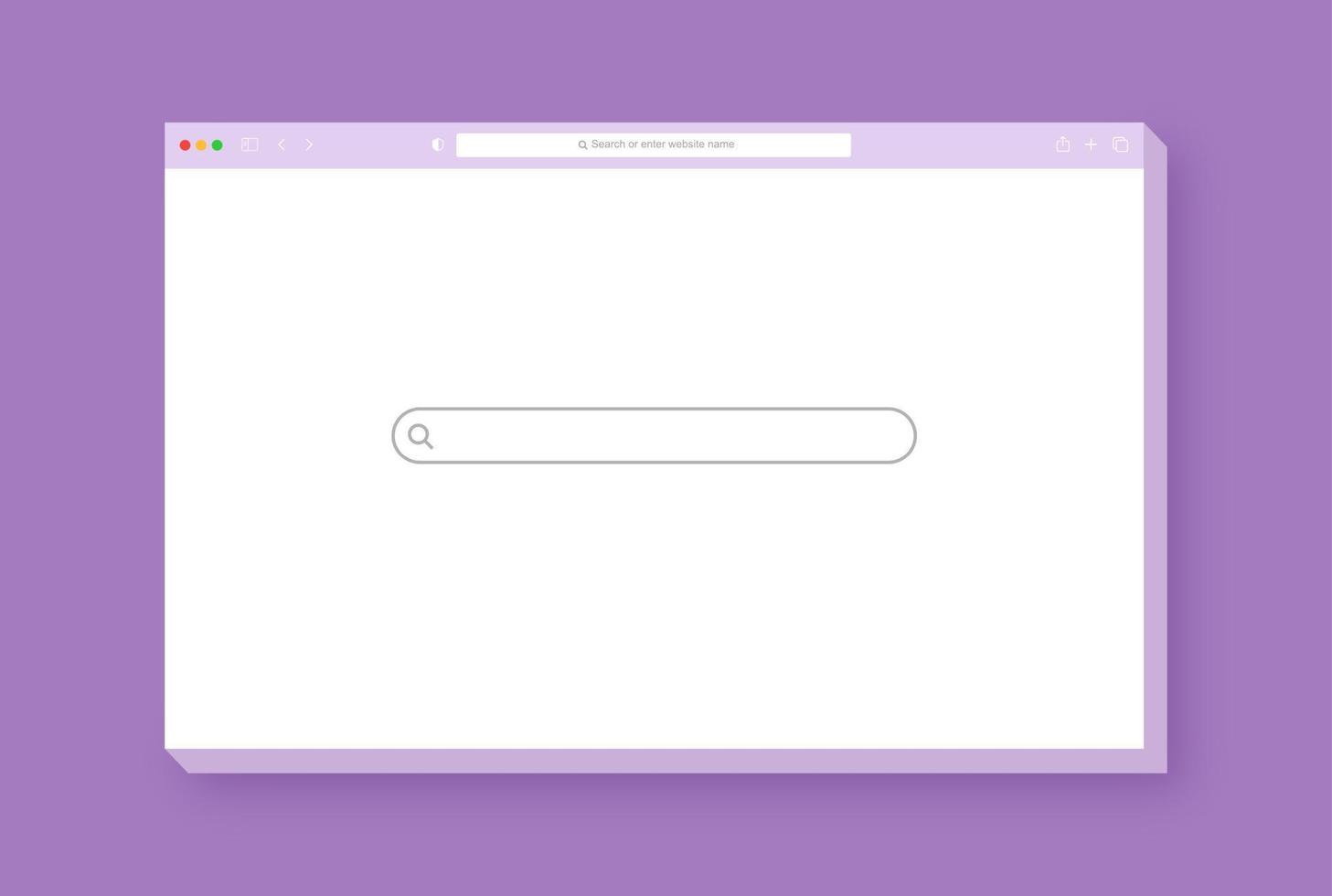design moderno da janela do navegador isolado no fundo roxo. maquete de tela da janela da web. conceito de página vazia de internet com sombra. vetor